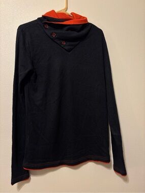 Women's Black & Orange Button-Detail Funnel Neck Sweatshirt